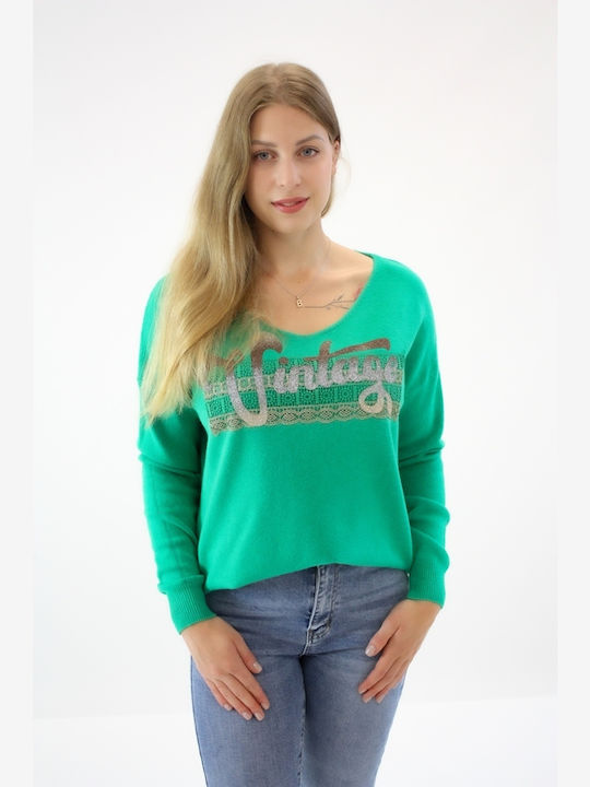 Brak Damen Langarm Pullover mit V-Ausschnitt Grün