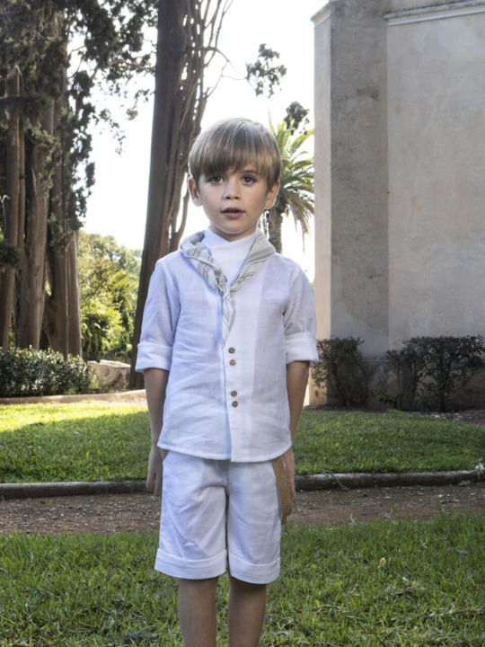 Baby Bloom Boys Linen Baptism Suit 4pcs White