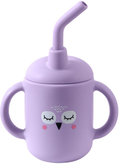 Queen Mother Baby Cup with Handles and Straw Owl made of Silicone Purple 160ml for 6m+