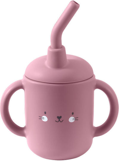 Queen Mother Baby Cup with Handles and Straw Cat Shape made of Silicone Pink 120ml for 6m+