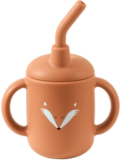 Queen Mother Baby Cup with Handles and Straw Fox made of Silicone Orange 160ml for 6m+