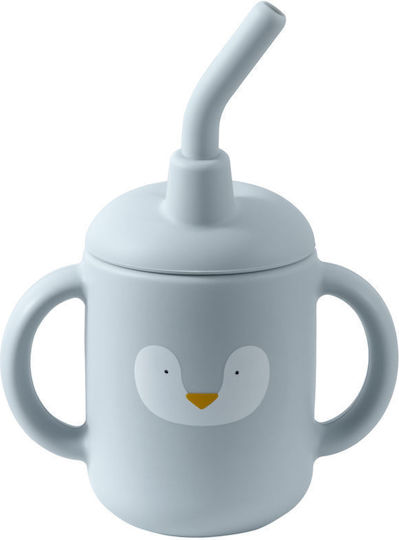 Queen Mother Baby Cup with Handles and Straw Penguin made of Silicone Gray 120ml for 6m+