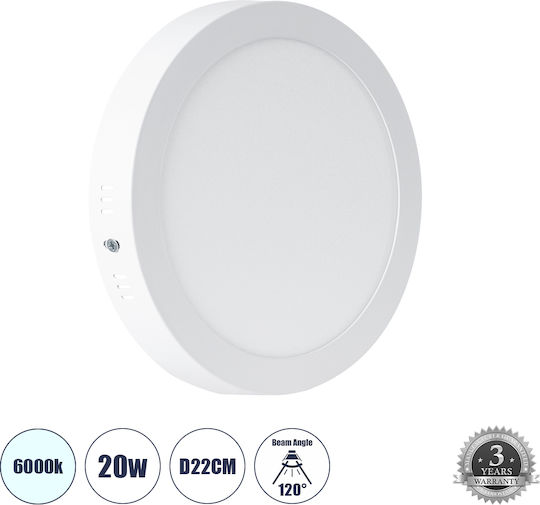 GloboStar Rund Draußen LED Panel 20W mit Kaltweiß Licht 6000K