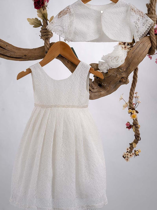 Mak Ecru Rochie de Botez din Dantelă