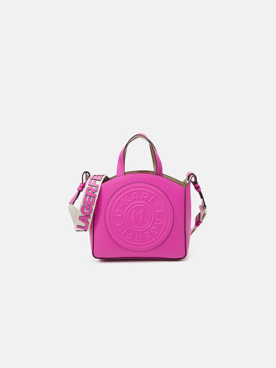 Karl Lagerfeld K/circle Embossed Logo Leather Women's Bag Tote Hand Fuchsia
