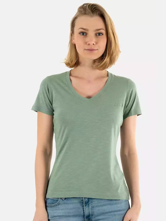 Guess Women's T-shirt with V Neck Green