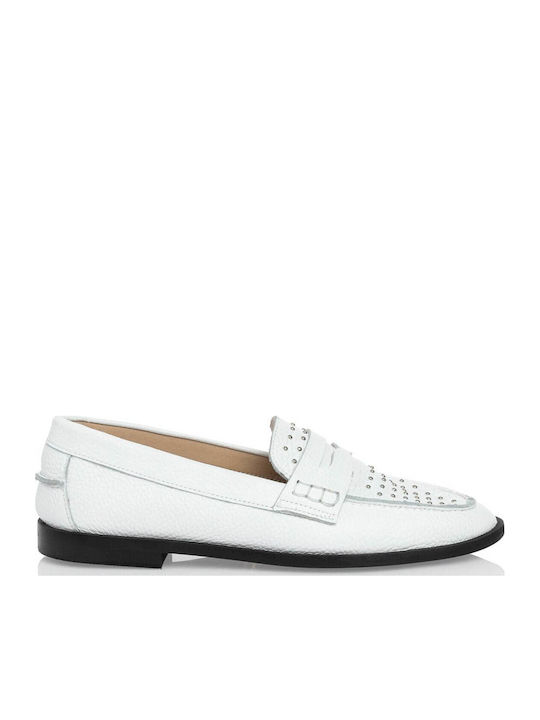 Leather Women's Loafers in White Color