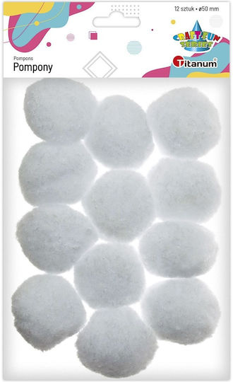 Titanum Pom Pom Craft White with Diameter 50mm Set of 12pcs