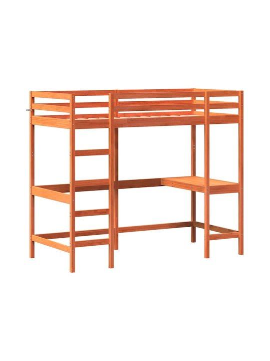 Kids Bed Loft Bed Single with Desk Brown for Mattress 90x200cm