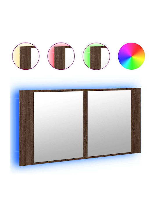 vidaXL Bathroom Mirror Led made of Plastic with Shelf & Cabinet 90x12cm Brown