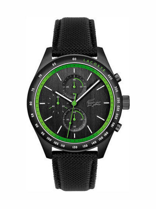 Lacoste Ανδρικό Ρολόι 44mm Χρονογράφος Μπαταρίας με Μαύρο Δερμάτινο Λουράκι