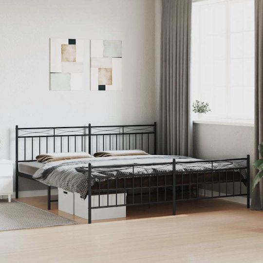 Frame Bed King Size Metal Black with Slats for Mattress 193x200cm