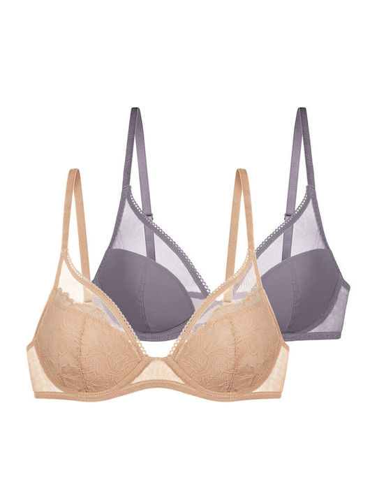 Dorina Plunge Plunge Bra with Light Padding Underwire Biege/grey