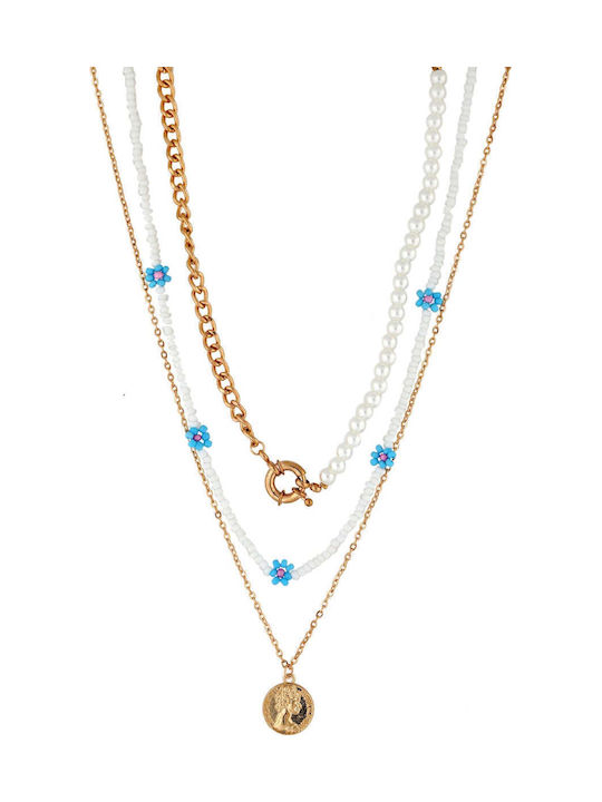 Achilleas Accessories Dreifach Vergoldete Hellblaue Halskette