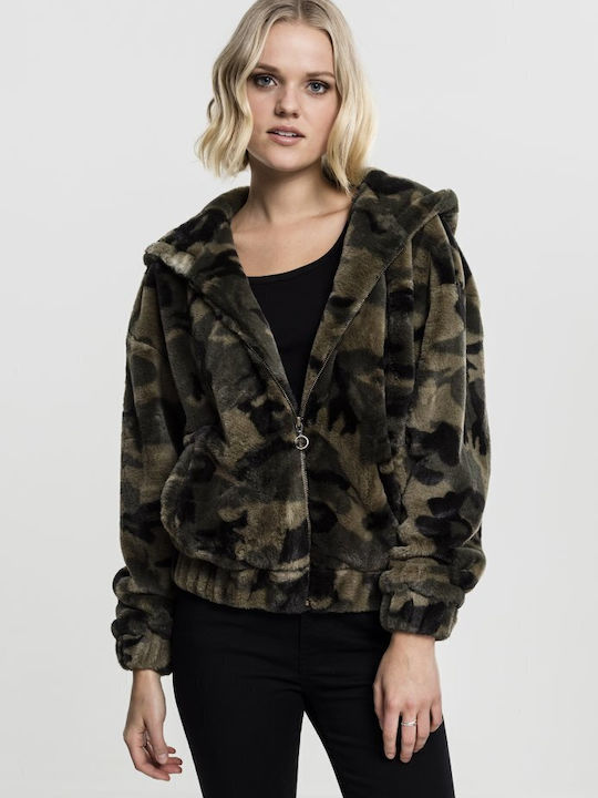 Urban Classics Women's Short Fur Olive Camo