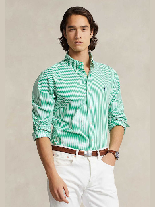 Ralph Lauren Men's Shirt Long Sleeve Striped Summer Emerald/white