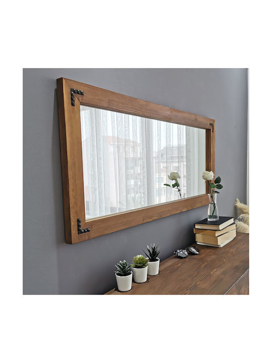 Aberto Design Като Огледало за Стена с Кафяв Дърво Рамка 110x50см 1бр