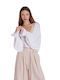 Women's Summer Blouse Long Sleeve with V Neckline White
