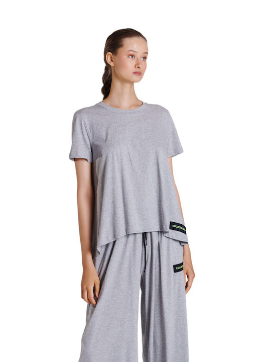 Collectiva Noir Damen Sommerliche Bluse Kurzärmelig Gray