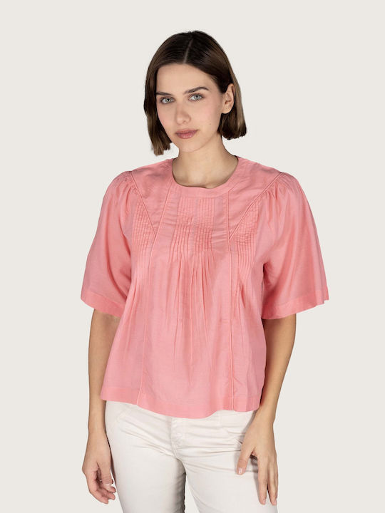 Indi & Cold Women's Summer Blouse Short Sleeve Pink