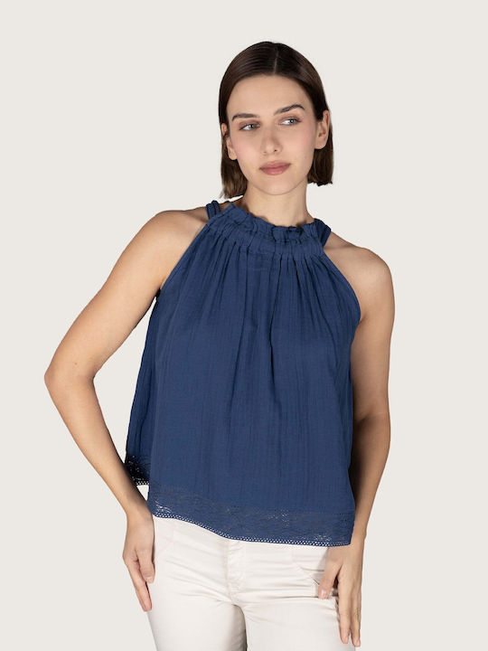 Indi & Cold Women's Summer Blouse Sleeveless Blue