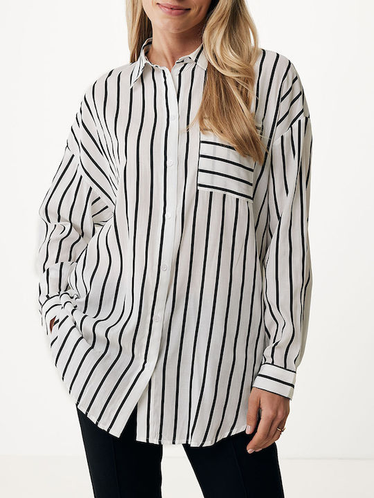 Mexx Women's Striped Long Sleeve Shirt White