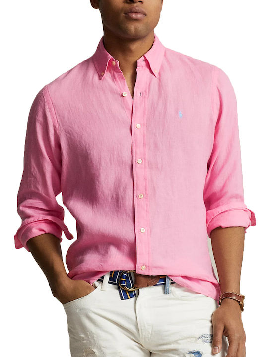 Ralph Lauren Men's Shirt Long Sleeve Linen Florida Pink