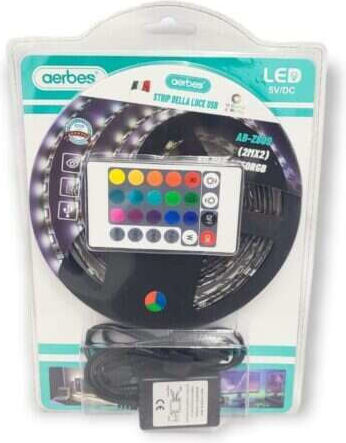 Aerbes LED Strip USB 5V RGB Light 2m Type SMD5050 with Power Supply & Remote Control