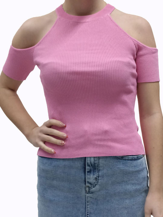 Join Women's Summer Blouse Cotton Short Sleeve Pink
