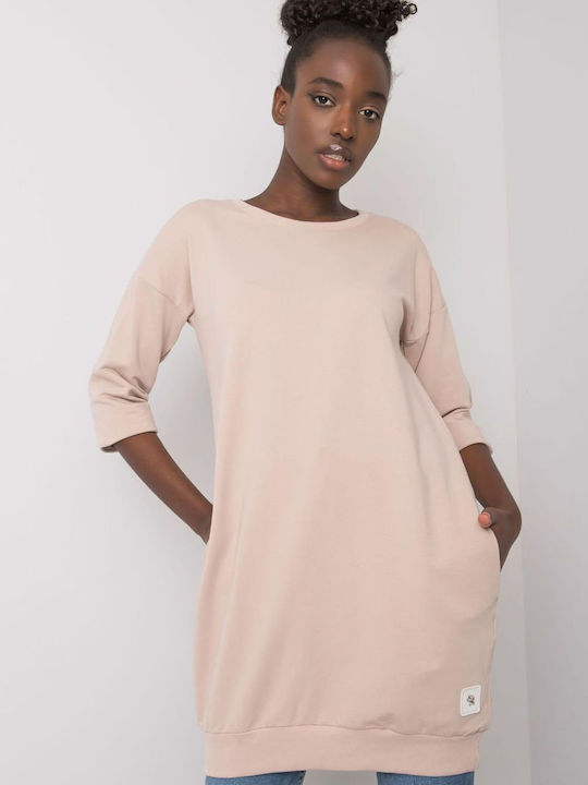 Relevance All Day 3/4 Sleeve Cotton Mini Dress Beige