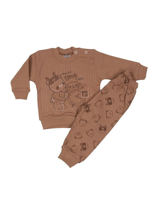 Papillon Kids Παιδική Πιτζάμα Χειμωνιάτικη Καφέ
