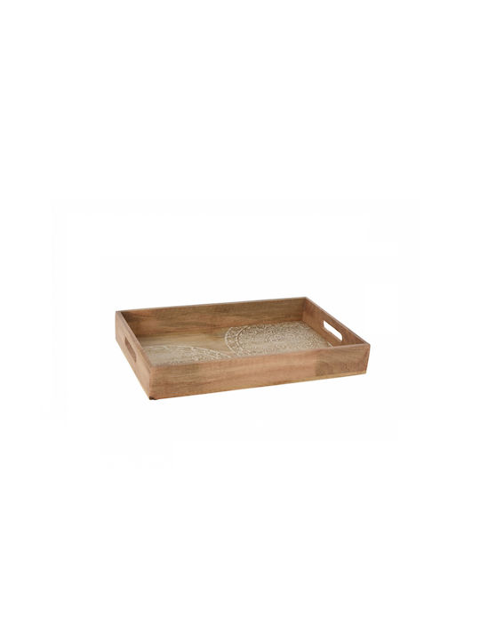 Excellent Houseware Wooden Rectangular Serving Tray with Handles in Brown Color 30x20x6cm 1pcs