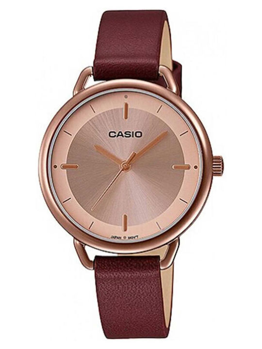 Casio Collection Damen Uhr mit Burgundisch Lederarmband