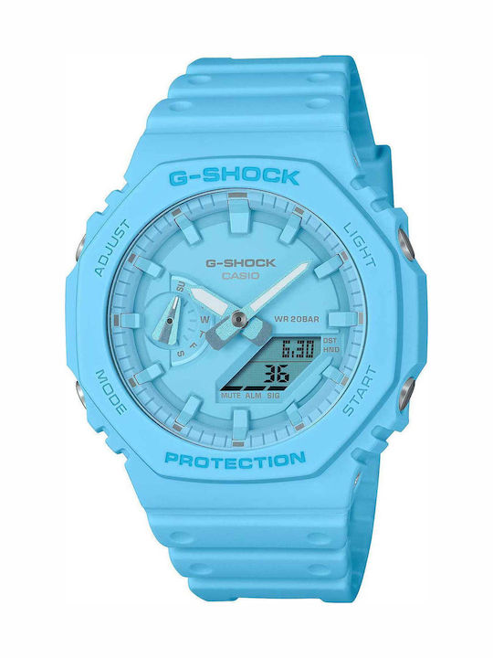 Casio G-shock Γυναικείο Ρολόι 45.4mm Χρονογράφος Μπαταρίας με Μπλε Καουτσούκ Λουράκι