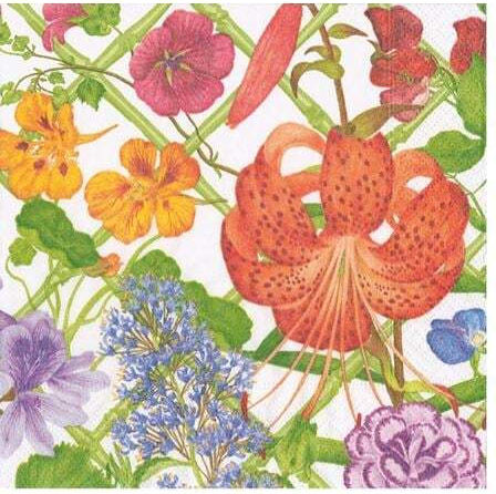 Luncheon Floral Trellis Party Napkins 16.5x16.5cm Caspari 20 Pieces