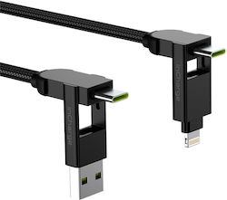 Rolling Square USB to Lightning / Type-C Cable Μαύρο