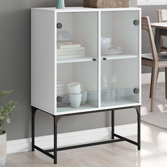 Floor Living Room Display Cabinet Made of Particle Board with Windowed White 69x37x100cm 836546 Floor Living Room Display Cabinet Made of Particle Board with Windowed White 69x37x100cm 836546