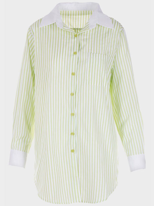 G Secret Women's Striped Long Sleeve Shirt Green