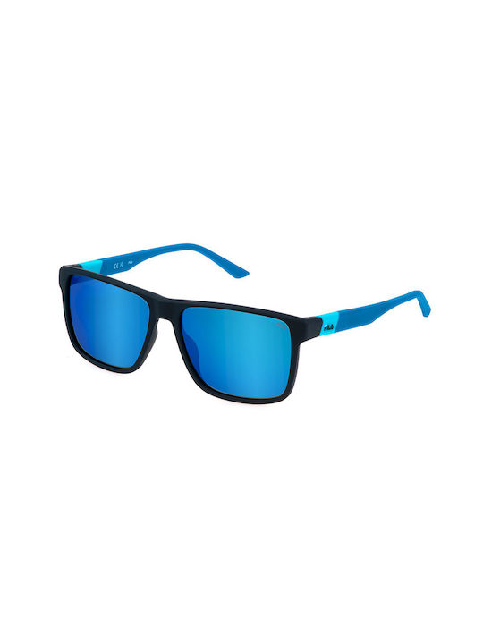 Fila Men's Sunglasses with Black Plastic Frame and Blue Polarized Mirror Lens