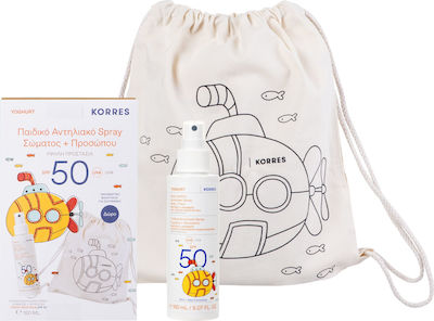 Korres Yoghurt Wasserdicht Kinder Sonnencreme Spray für Gesicht & Körper SPF50 150ml & Kostenloser Stoffbeutel zum Bemalen