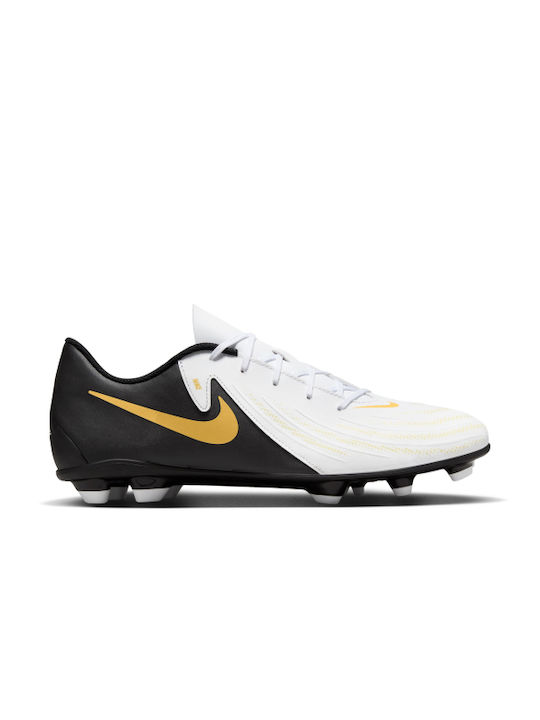 Nike Phantom GX 2 Club FG Low Football Shoes with Cleats White / Metallic Gold Coin / Black