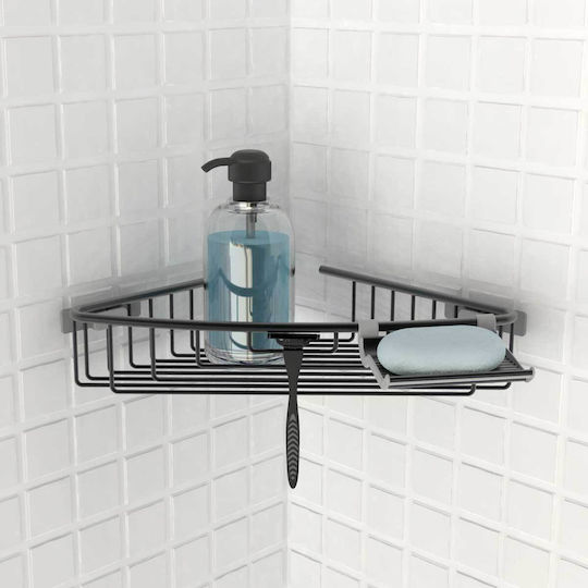 Primanova Corner Wall Mounted Bathroom Shelf Metallic 35.5x21x7cm Black