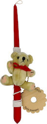 Easter Candle Round Handmade Red with Plush Teddy Bear and Candlestick Protector