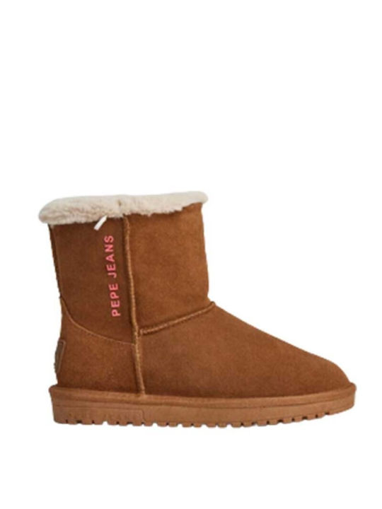 Pepe Jeans Suede Women's Ankle Boots with Fur Tabac Brown