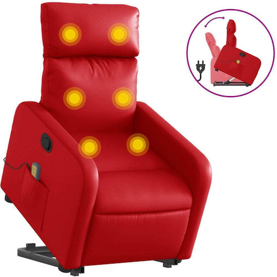 Πολυθρόνα Relax Massage με Υποπόδιο από Δερματίνη Κόκκινη 66x89.5x95.5cm