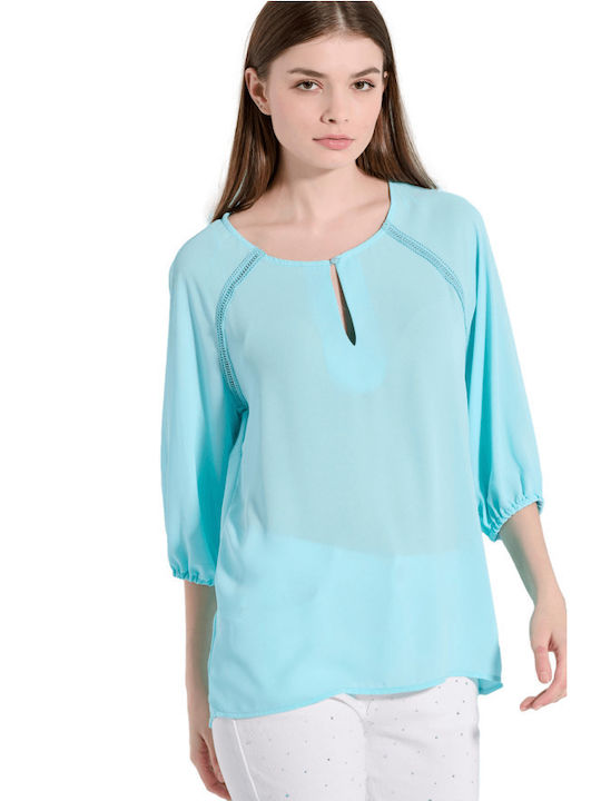 Matis Fashion Women's Summer Blouse with 3/4 Sleeve Blue