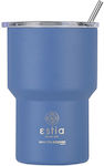 Estia Lite Save Aegean Recyclable Glass Thermos Stainless Steel BPA Free Denim Blue 400ml with Straw