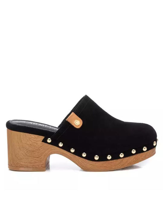 Carmela Footwear Chunky Heel Leather Mules Black
