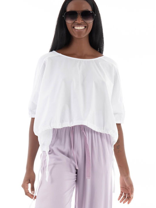 Deha Damen Sommer Crop Top mit 3/4 Ärmel Weiß