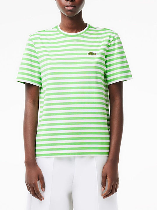 Lacoste Γυναικείο T-shirt Ριγέ Πράσινο